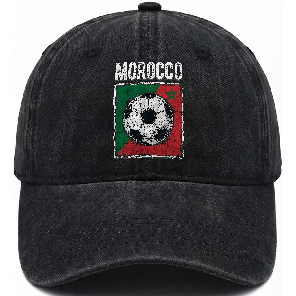Vintage Morocco Soccer Flag Washed Cotton Baseball Cap Moroccan Football Fans National Pride Sports