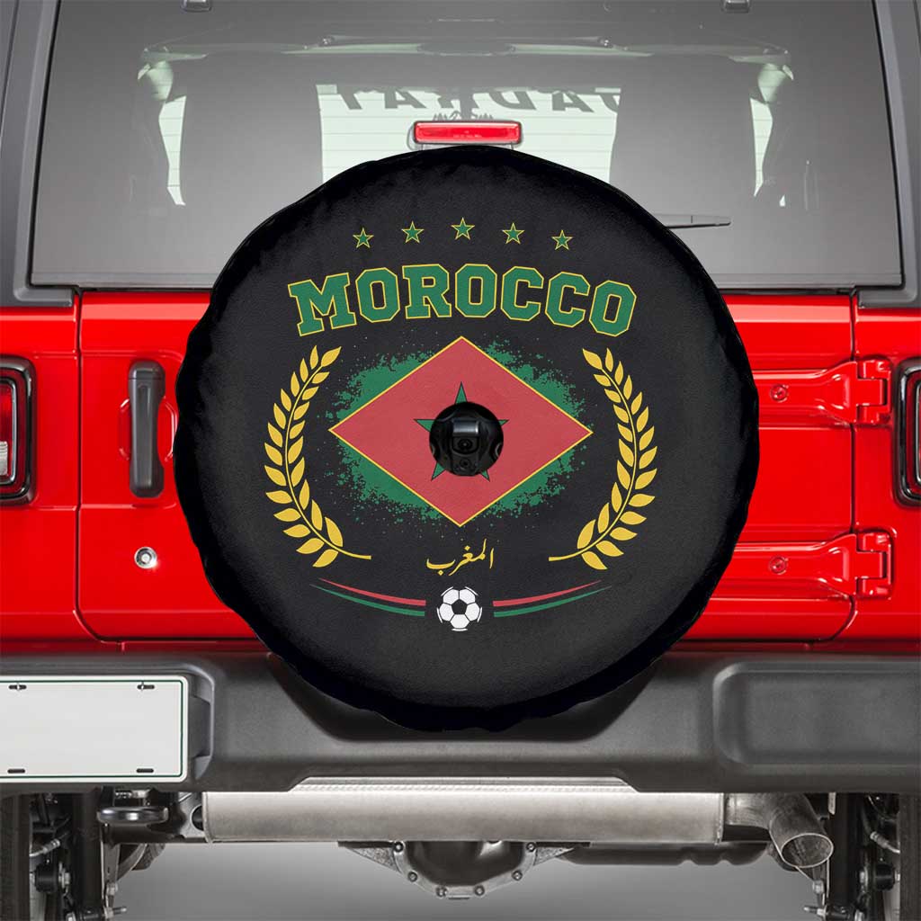 Morocco Football Laurel Wreath Crest Graphic Spare Tire Cover Proud Moroccan Soccer Star Emblem Sports Fans