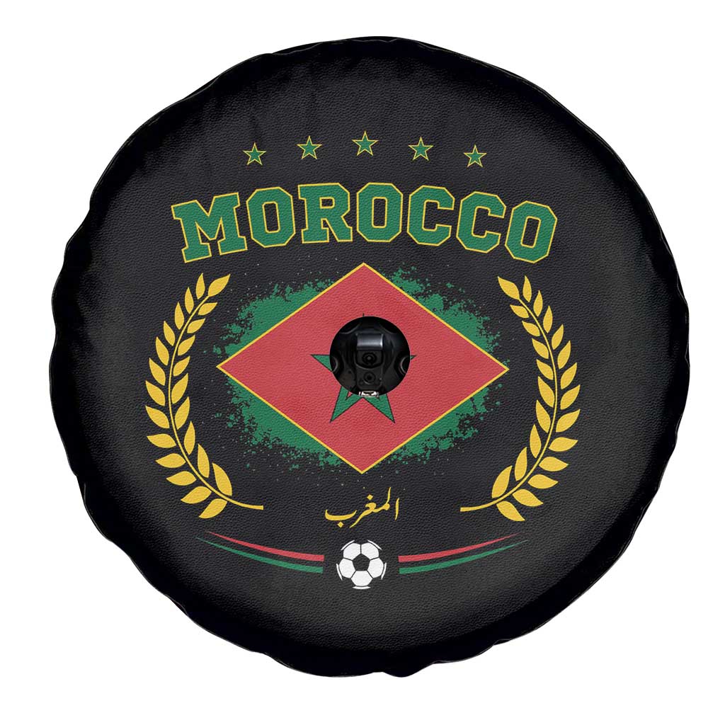 Morocco Football Laurel Wreath Crest Graphic Spare Tire Cover Proud Moroccan Soccer Star Emblem Sports Fans