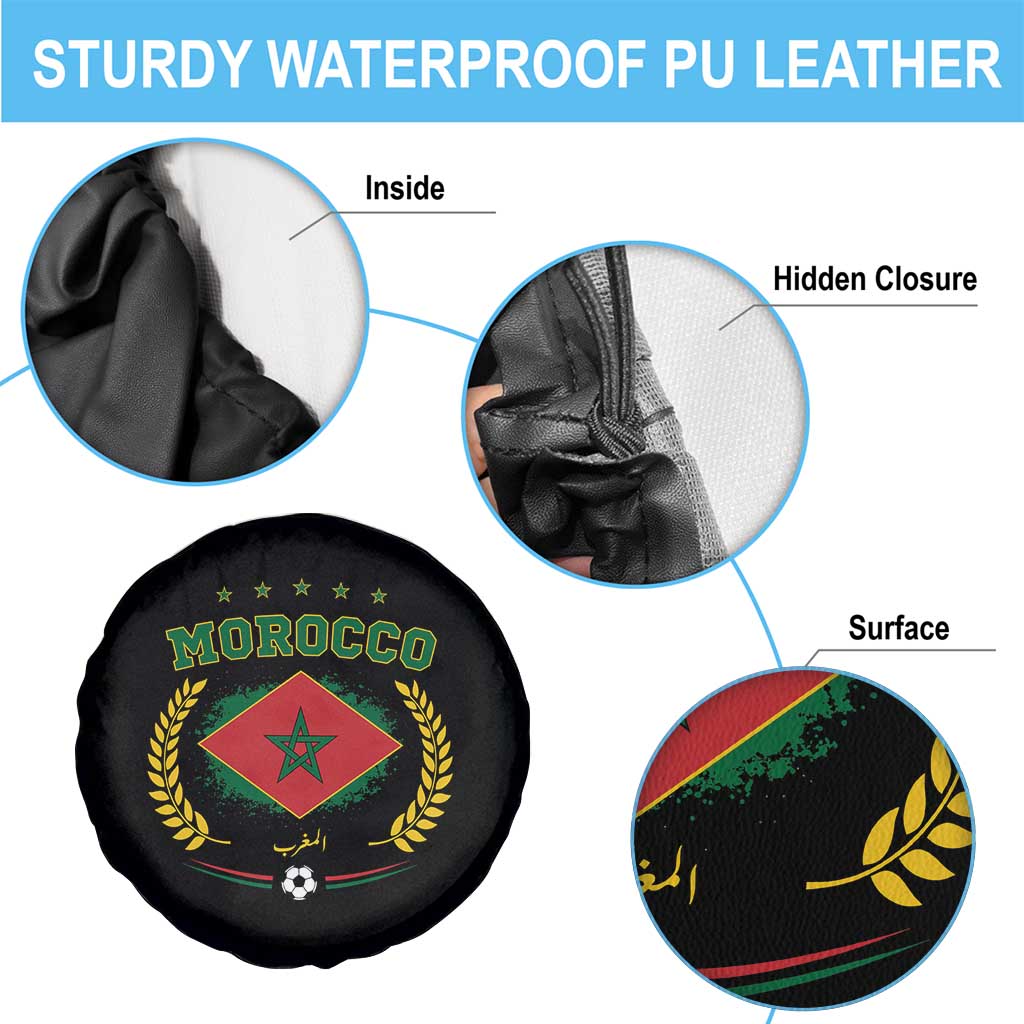 Morocco Football Laurel Wreath Crest Graphic Spare Tire Cover Proud Moroccan Soccer Star Emblem Sports Fans