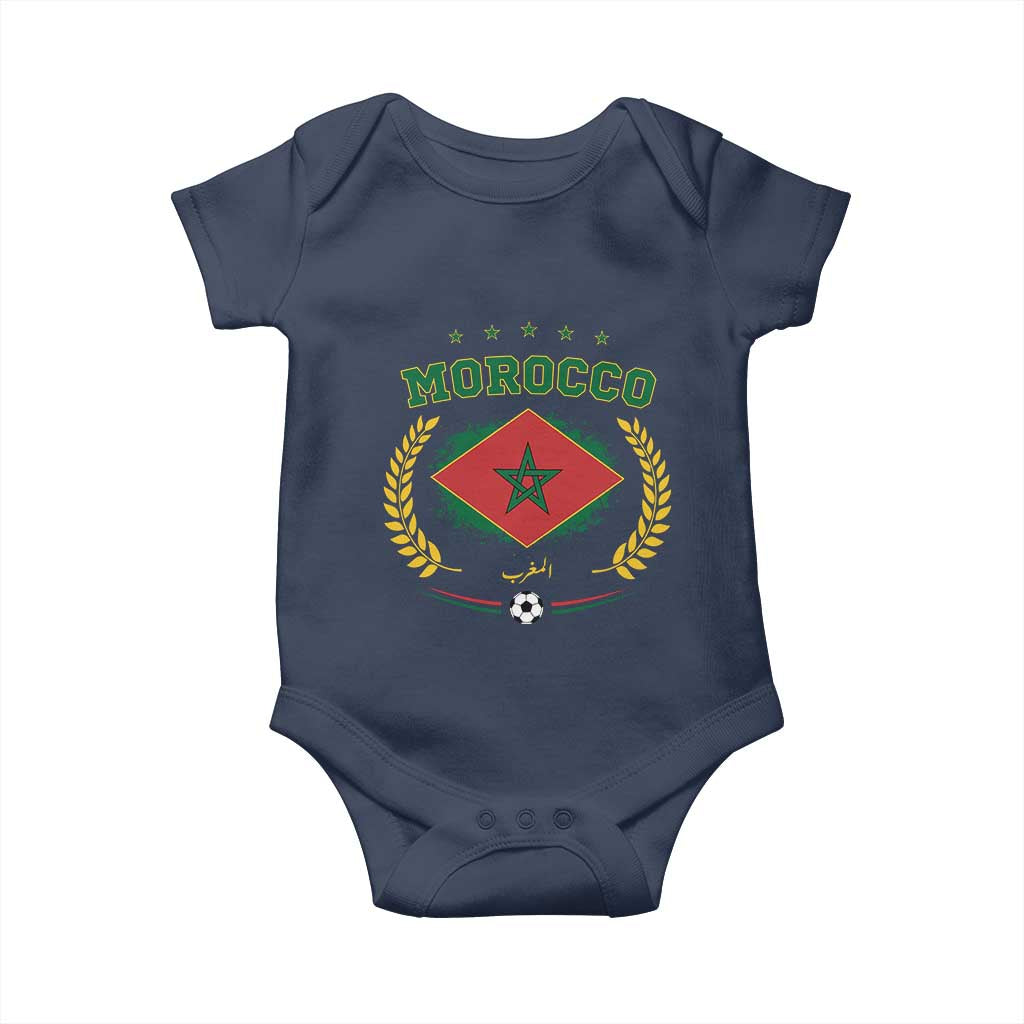 Morocco Football Laurel Wreath Crest Graphic Baby Onesie Proud Moroccan Soccer Star Emblem Sports Fans