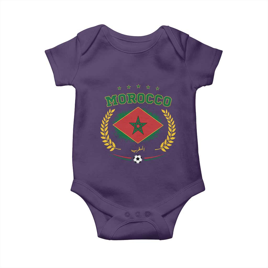 Morocco Football Laurel Wreath Crest Graphic Baby Onesie Proud Moroccan Soccer Star Emblem Sports Fans