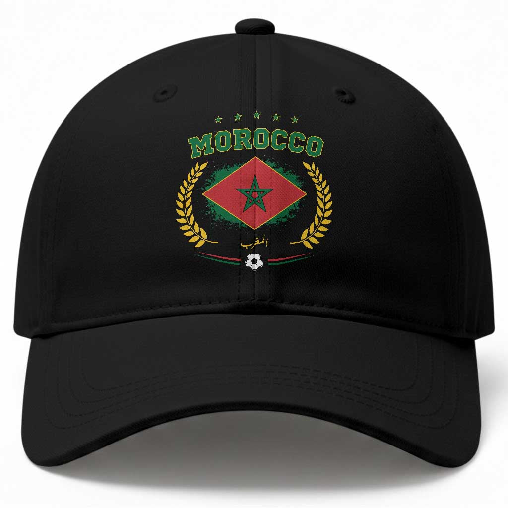 Morocco Football Laurel Wreath Crest Graphic Baseball Cap Proud Moroccan Soccer Star Emblem Sports Fans