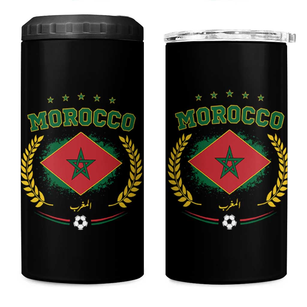 Morocco Football Laurel Wreath Crest Graphic 4 in 1 Can Cooler Tumbler Proud Moroccan Soccer Star Emblem Sports Fans