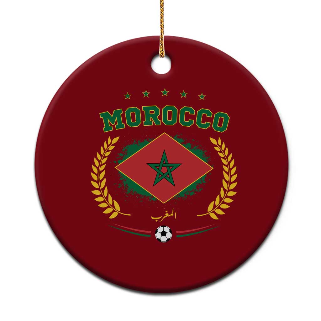 Morocco Football Laurel Wreath Crest Graphic Ceramic Ornament Proud Moroccan Soccer Star Emblem Sports Fans