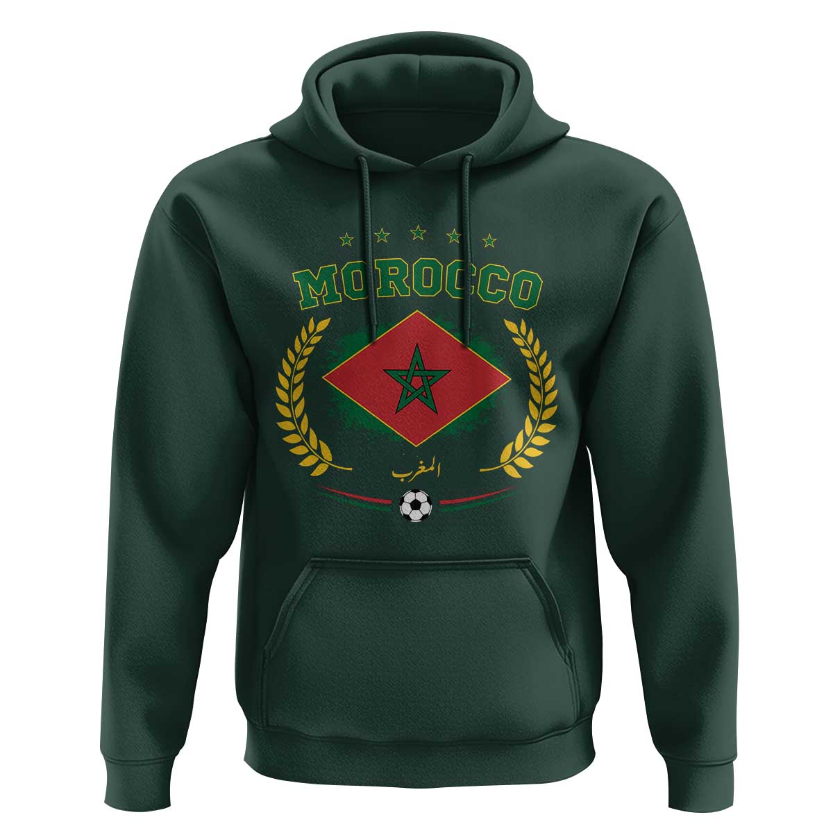 Morocco Football Laurel Wreath Crest Graphic Hoodie Proud Moroccan Soccer Star Emblem Sports Fans