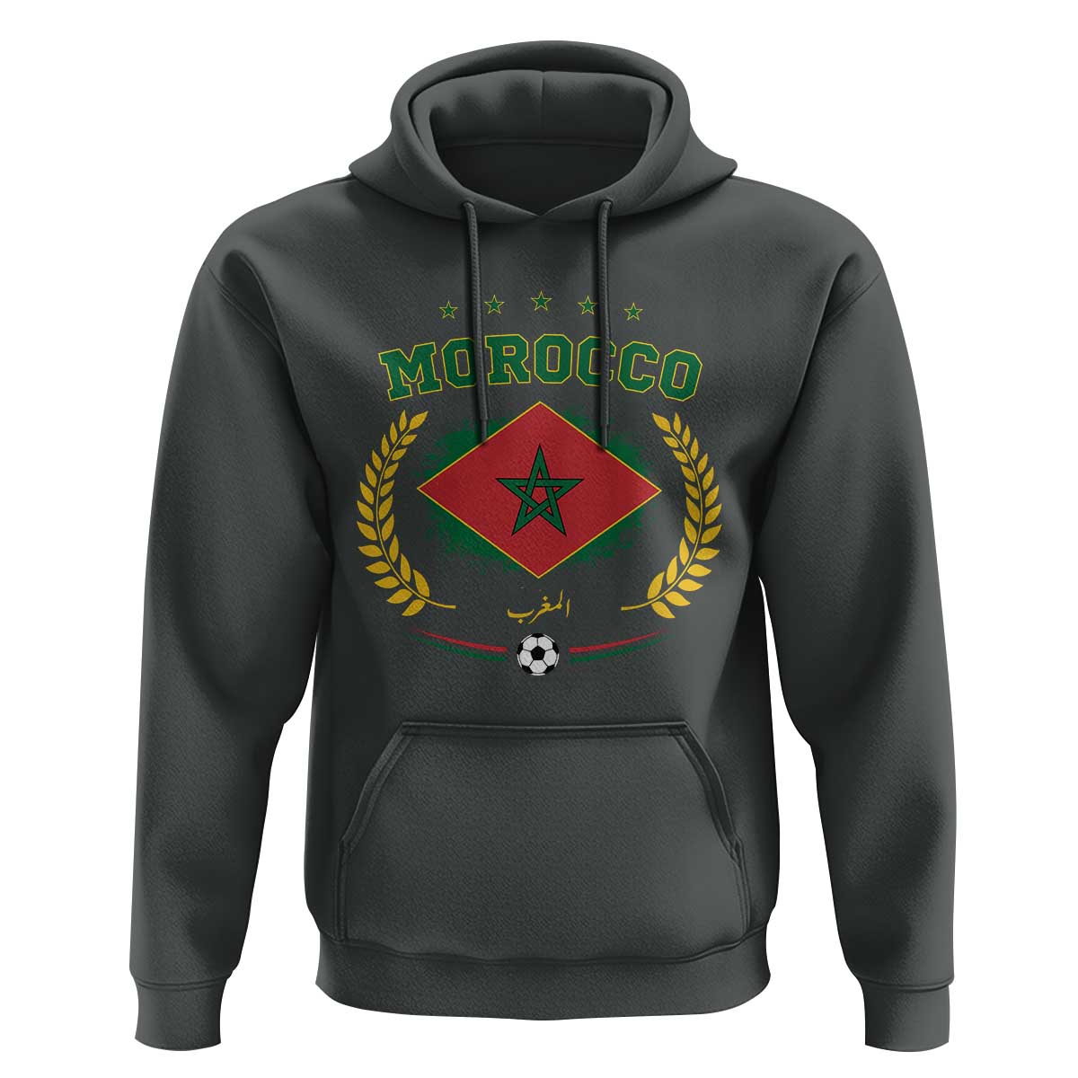 Morocco Football Laurel Wreath Crest Graphic Hoodie Proud Moroccan Soccer Star Emblem Sports Fans
