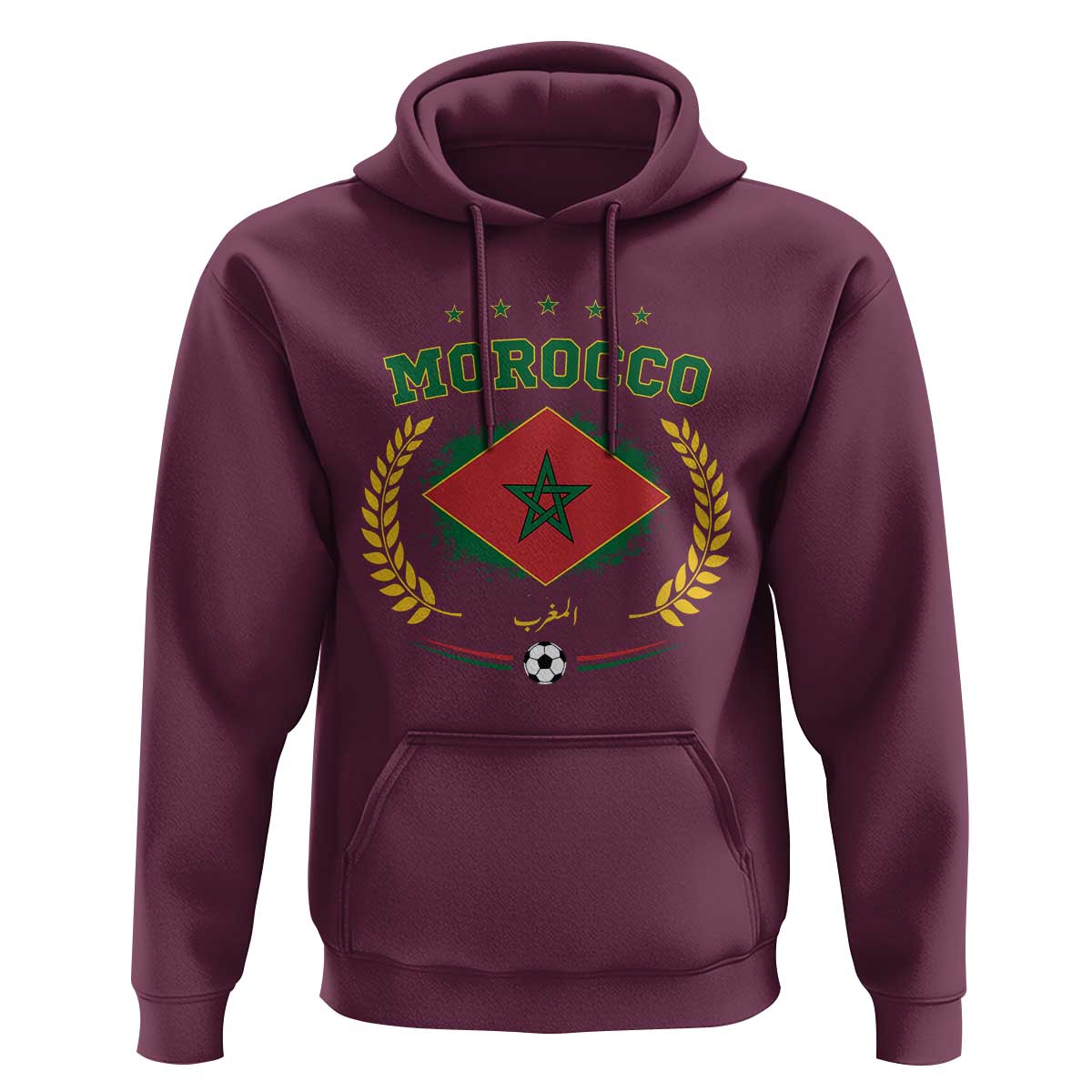 Morocco Football Laurel Wreath Crest Graphic Hoodie Proud Moroccan Soccer Star Emblem Sports Fans