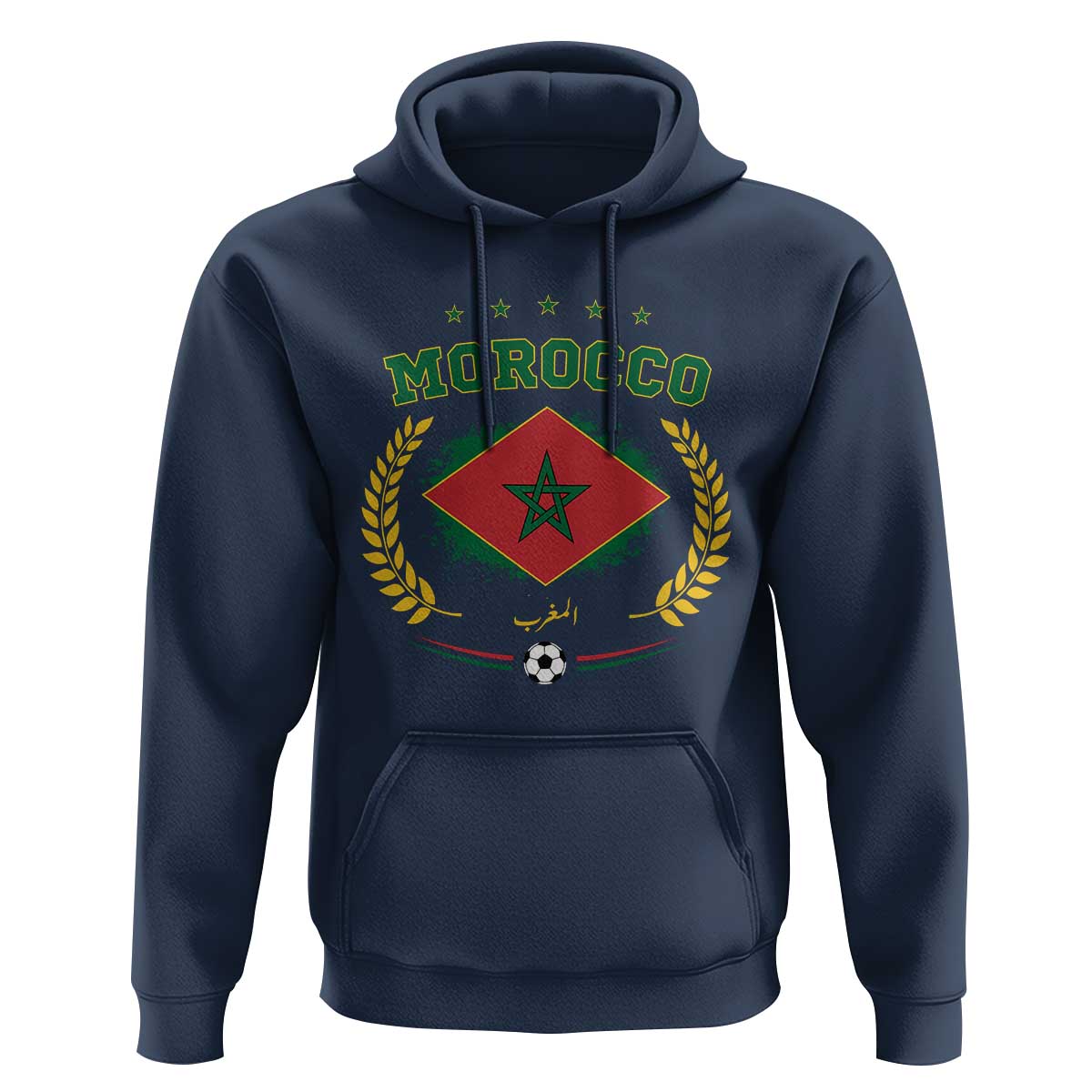 Morocco Football Laurel Wreath Crest Graphic Hoodie Proud Moroccan Soccer Star Emblem Sports Fans