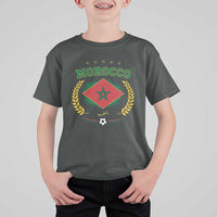 Morocco Football Laurel Wreath Crest Graphic T Shirt For Kid Proud Moroccan Soccer Star Emblem Sports Fans