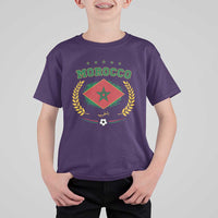 Morocco Football Laurel Wreath Crest Graphic T Shirt For Kid Proud Moroccan Soccer Star Emblem Sports Fans