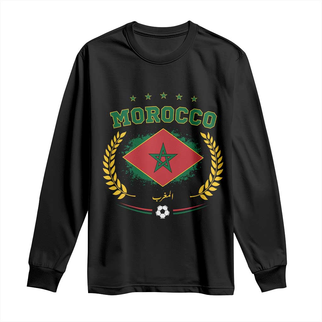 Morocco Football Laurel Wreath Crest Graphic Long Sleeve Shirt Proud Moroccan Soccer Star Emblem Sports Fans
