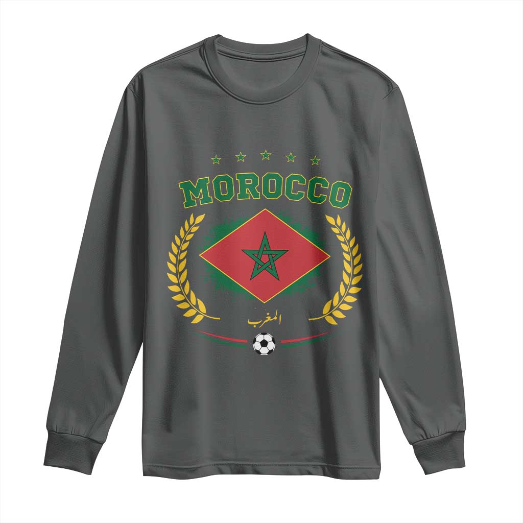 Morocco Football Laurel Wreath Crest Graphic Long Sleeve Shirt Proud Moroccan Soccer Star Emblem Sports Fans