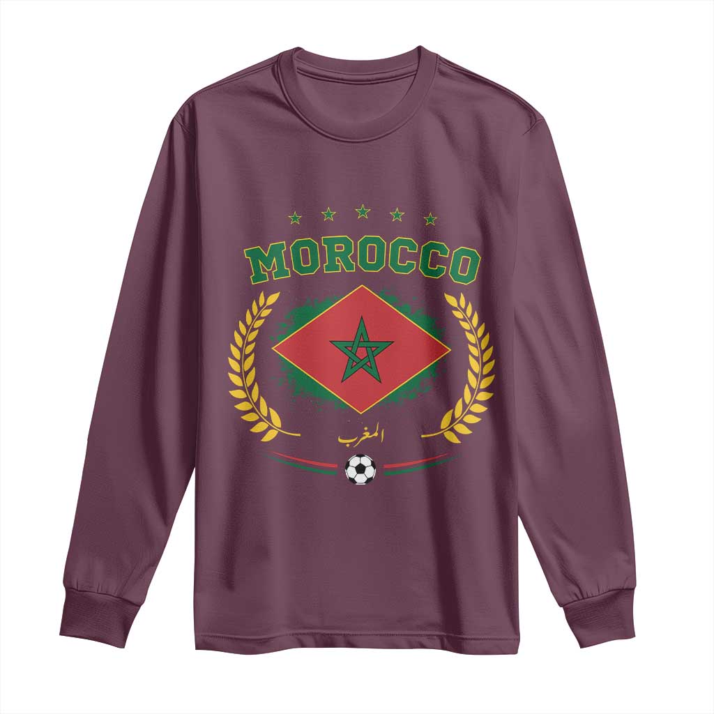 Morocco Football Laurel Wreath Crest Graphic Long Sleeve Shirt Proud Moroccan Soccer Star Emblem Sports Fans