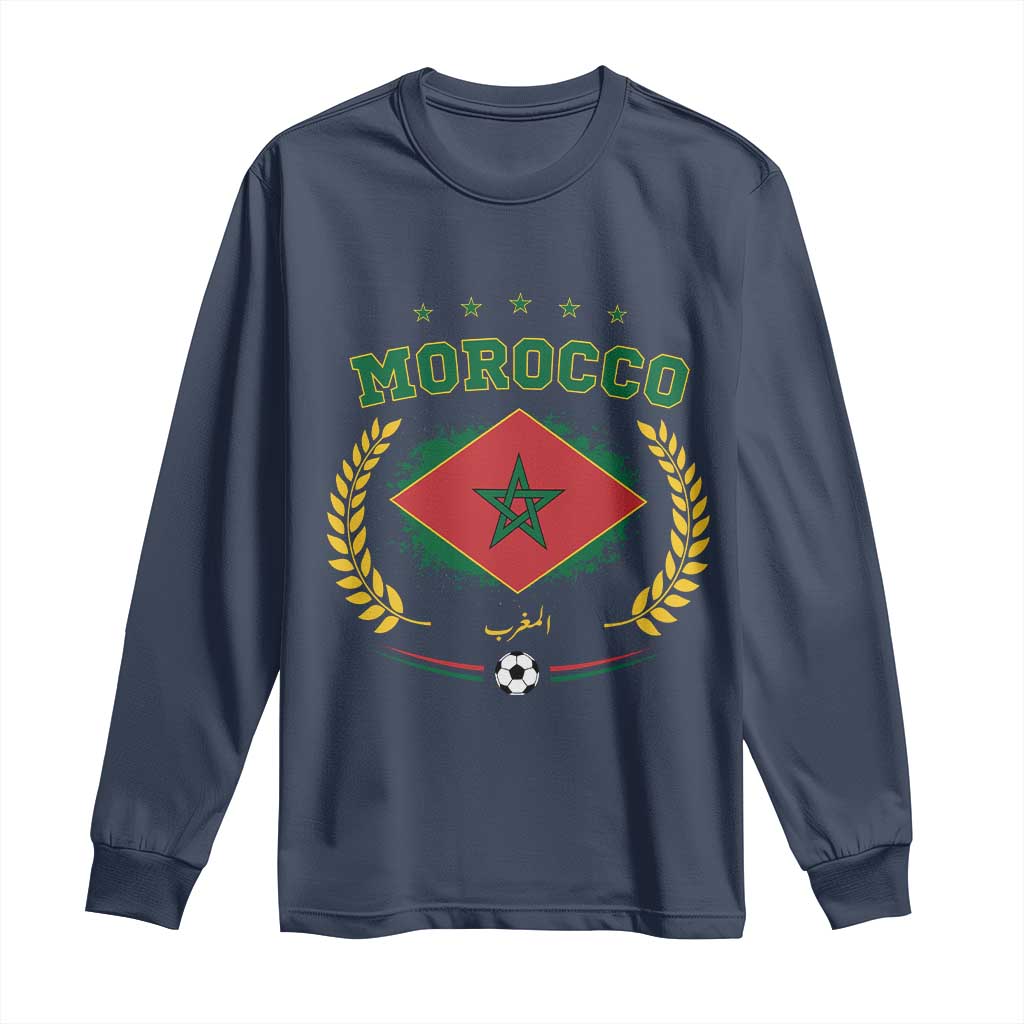 Morocco Football Laurel Wreath Crest Graphic Long Sleeve Shirt Proud Moroccan Soccer Star Emblem Sports Fans