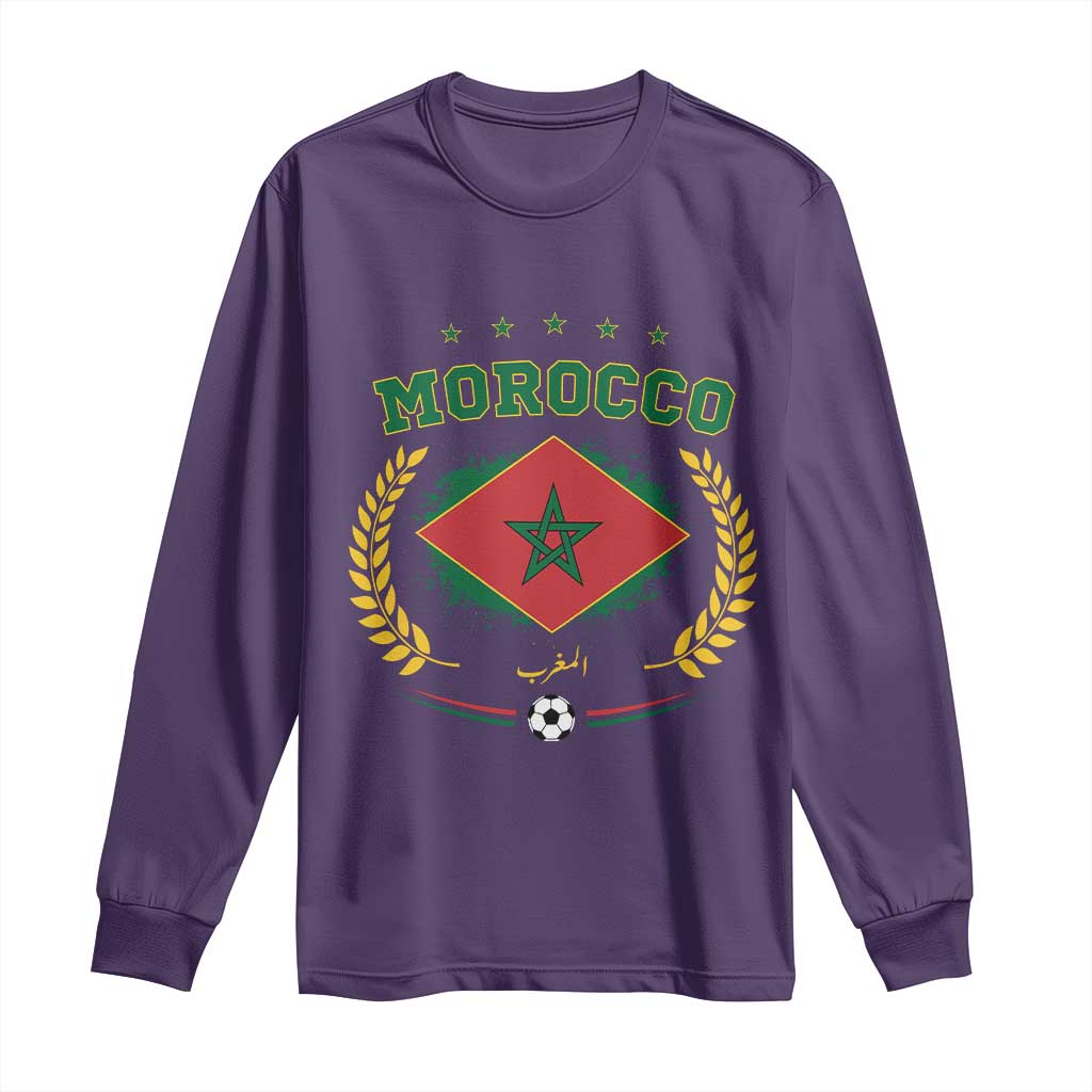 Morocco Football Laurel Wreath Crest Graphic Long Sleeve Shirt Proud Moroccan Soccer Star Emblem Sports Fans
