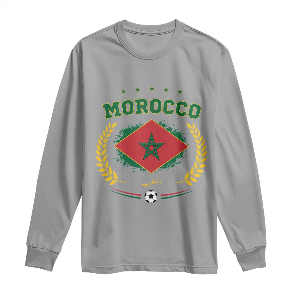 Morocco Football Laurel Wreath Crest Graphic Long Sleeve Shirt Proud Moroccan Soccer Star Emblem Sports Fans
