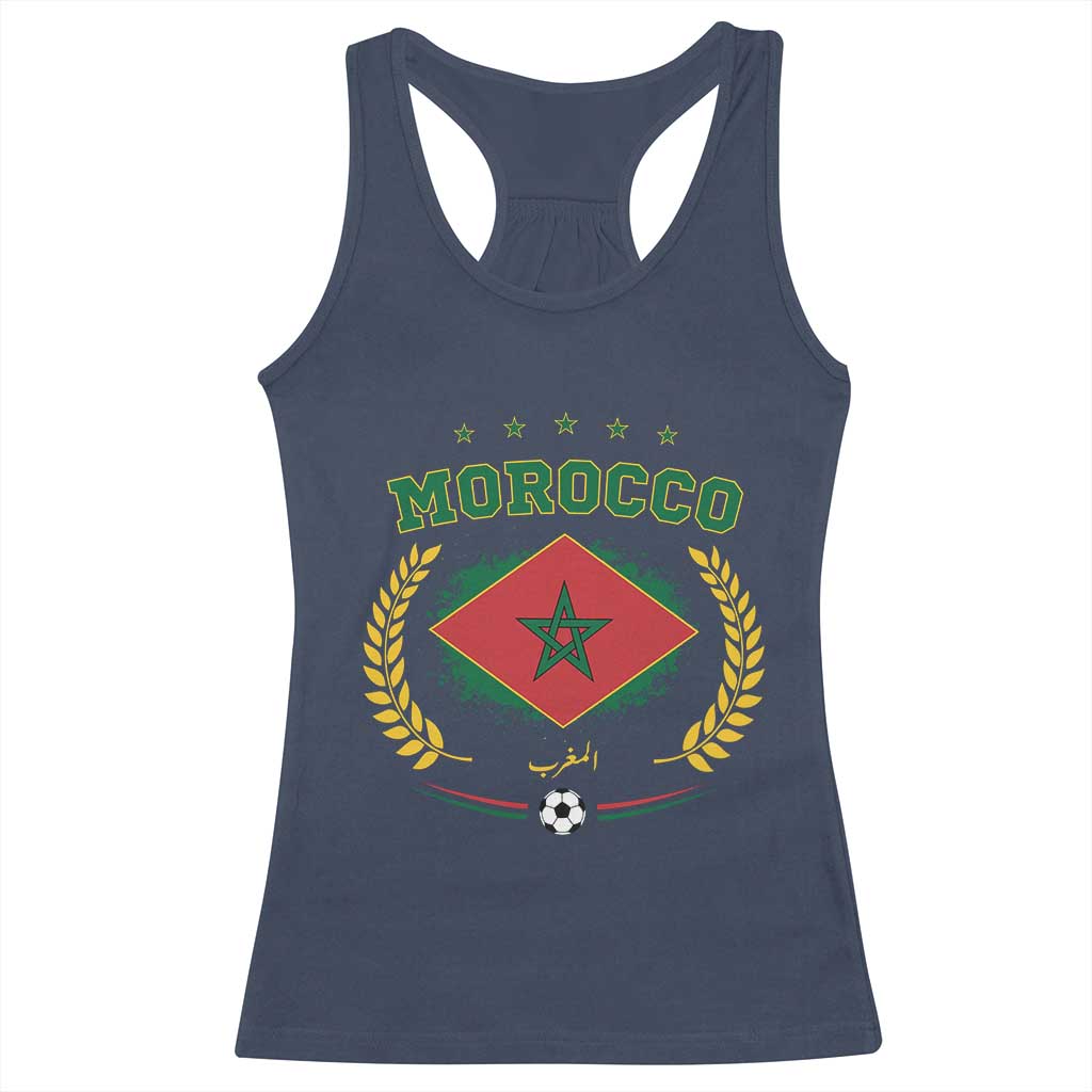 Morocco Football Laurel Wreath Crest Graphic Racerback Tank Top Proud Moroccan Soccer Star Emblem Sports Fans