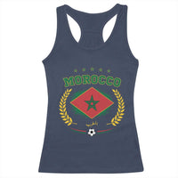 Morocco Football Laurel Wreath Crest Graphic Racerback Tank Top Proud Moroccan Soccer Star Emblem Sports Fans