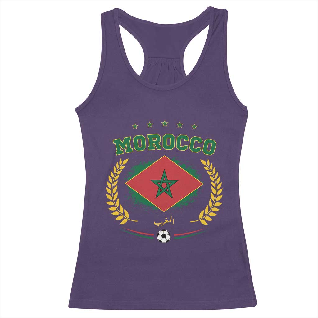 Morocco Football Laurel Wreath Crest Graphic Racerback Tank Top Proud Moroccan Soccer Star Emblem Sports Fans