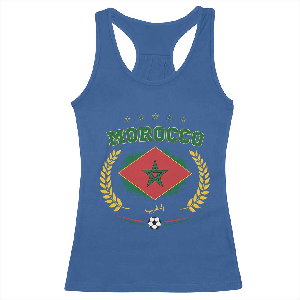 Morocco Football Laurel Wreath Crest Graphic Racerback Tank Top Proud Moroccan Soccer Star Emblem Sports Fans