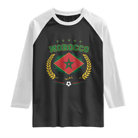 Morocco Football Laurel Wreath Crest Graphic Raglan Shirt Proud Moroccan Soccer Star Emblem Sports Fans