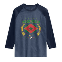 Morocco Football Laurel Wreath Crest Graphic Raglan Shirt Proud Moroccan Soccer Star Emblem Sports Fans
