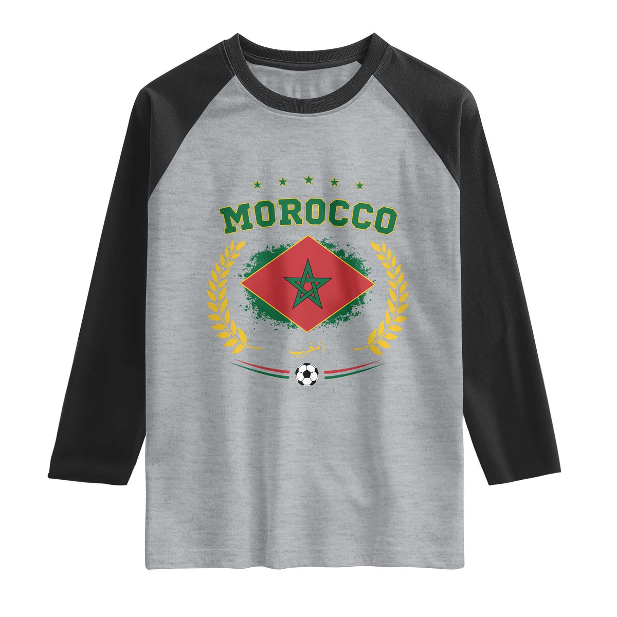 Morocco Football Laurel Wreath Crest Graphic Raglan Shirt Proud Moroccan Soccer Star Emblem Sports Fans
