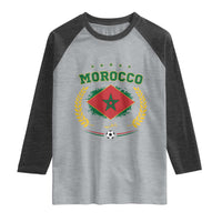 Morocco Football Laurel Wreath Crest Graphic Raglan Shirt Proud Moroccan Soccer Star Emblem Sports Fans