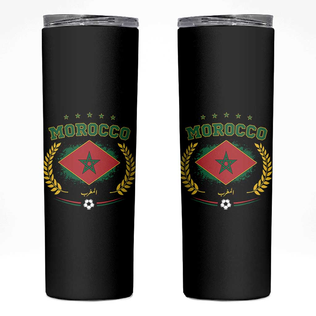 Morocco Football Laurel Wreath Crest Graphic Skinny Tumbler Proud Moroccan Soccer Star Emblem Sports Fans