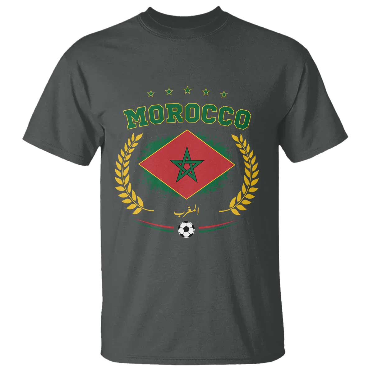 Morocco Football Laurel Wreath Crest Graphic T Shirt Proud Moroccan Soccer Star Emblem Sports Fans