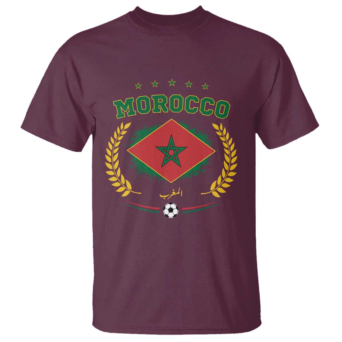 Morocco Football Laurel Wreath Crest Graphic T Shirt Proud Moroccan Soccer Star Emblem Sports Fans