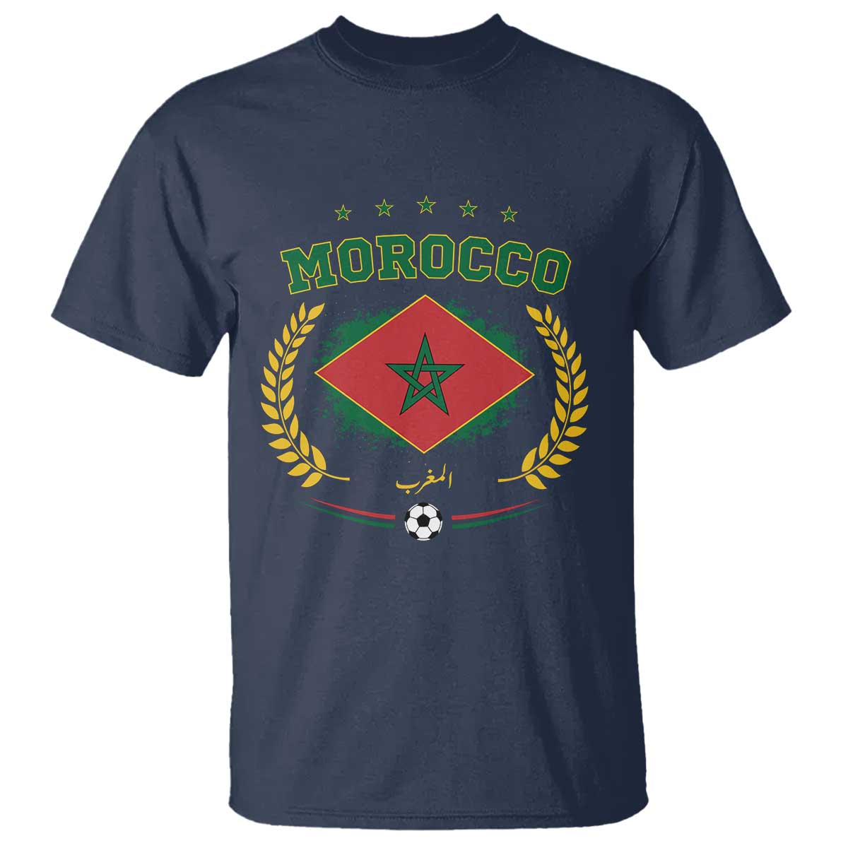 Morocco Football Laurel Wreath Crest Graphic T Shirt Proud Moroccan Soccer Star Emblem Sports Fans