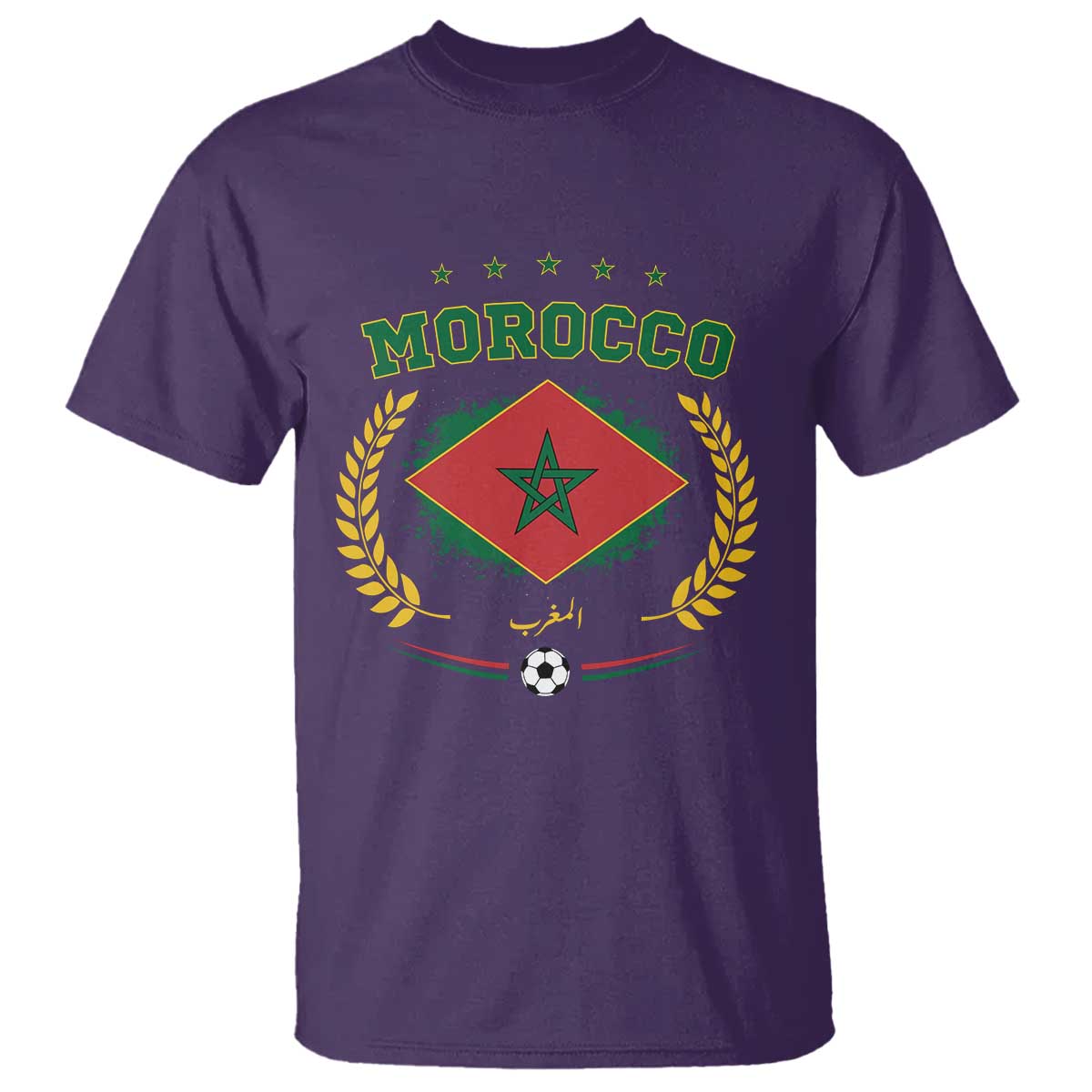 Morocco Football Laurel Wreath Crest Graphic T Shirt Proud Moroccan Soccer Star Emblem Sports Fans