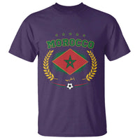 Morocco Football Laurel Wreath Crest Graphic T Shirt Proud Moroccan Soccer Star Emblem Sports Fans