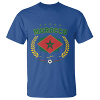 Morocco Football Laurel Wreath Crest Graphic T Shirt Proud Moroccan Soccer Star Emblem Sports Fans