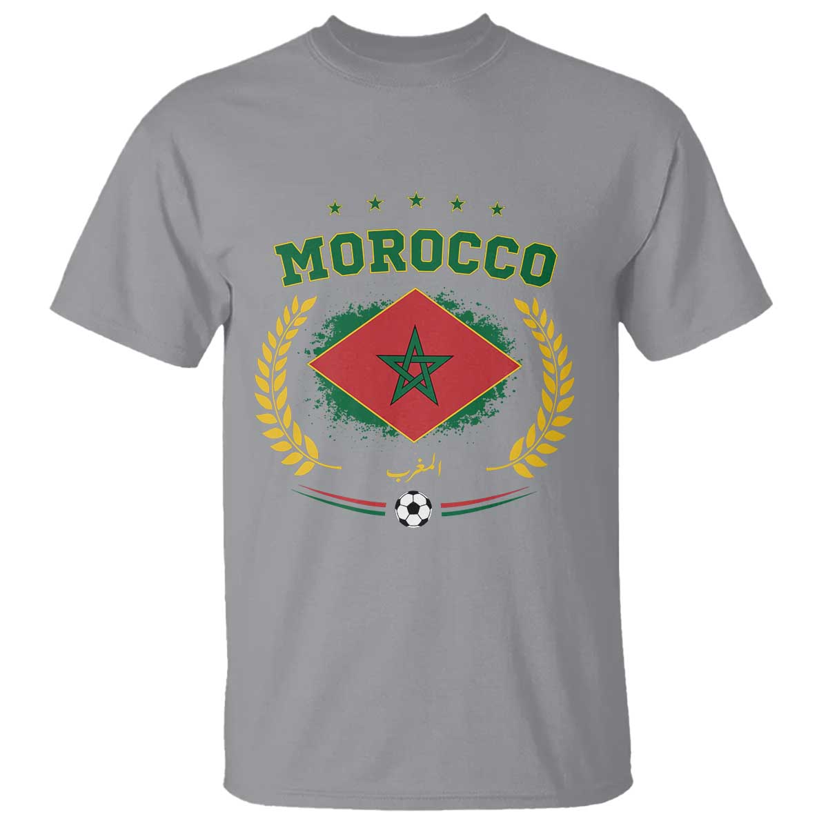 Morocco Football Laurel Wreath Crest Graphic T Shirt Proud Moroccan Soccer Star Emblem Sports Fans