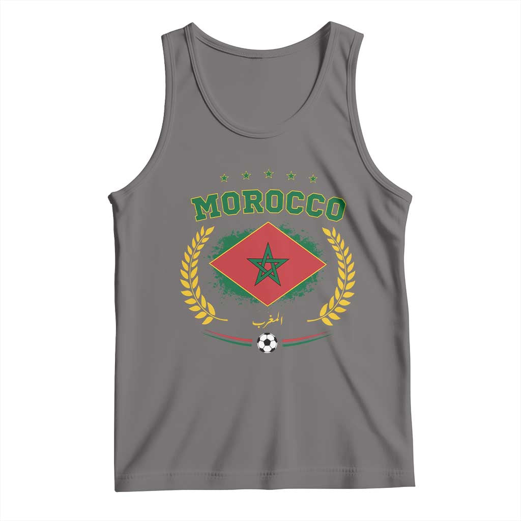 Morocco Football Laurel Wreath Crest Graphic Tank Top Proud Moroccan Soccer Star Emblem Sports Fans