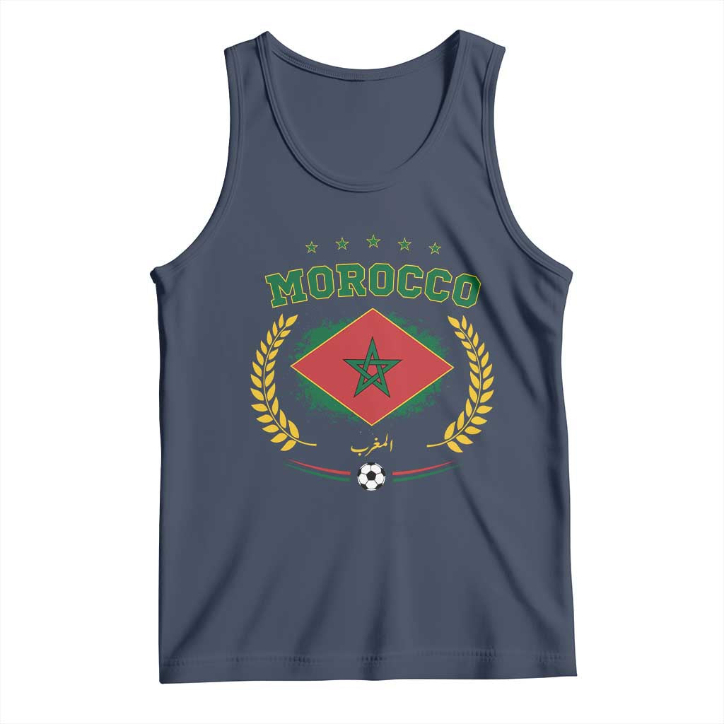 Morocco Football Laurel Wreath Crest Graphic Tank Top Proud Moroccan Soccer Star Emblem Sports Fans