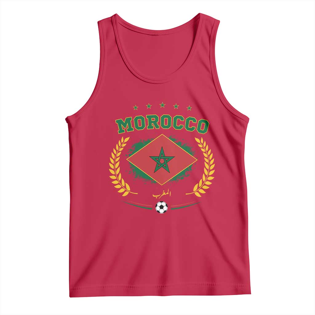 Morocco Football Laurel Wreath Crest Graphic Tank Top Proud Moroccan Soccer Star Emblem Sports Fans