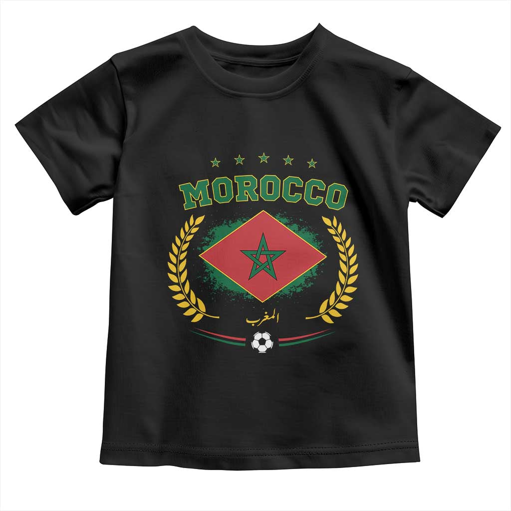 Morocco Football Laurel Wreath Crest Graphic Toddler T Shirt Proud Moroccan Soccer Star Emblem Sports Fans