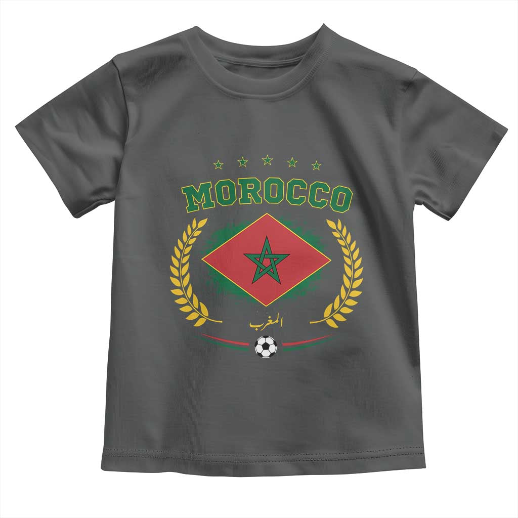 Morocco Football Laurel Wreath Crest Graphic Toddler T Shirt Proud Moroccan Soccer Star Emblem Sports Fans
