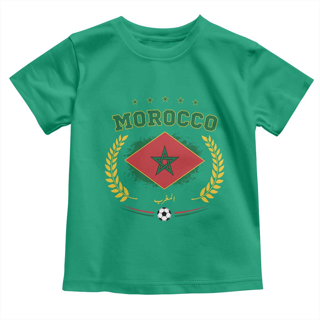Morocco Football Laurel Wreath Crest Graphic Toddler T Shirt Proud Moroccan Soccer Star Emblem Sports Fans