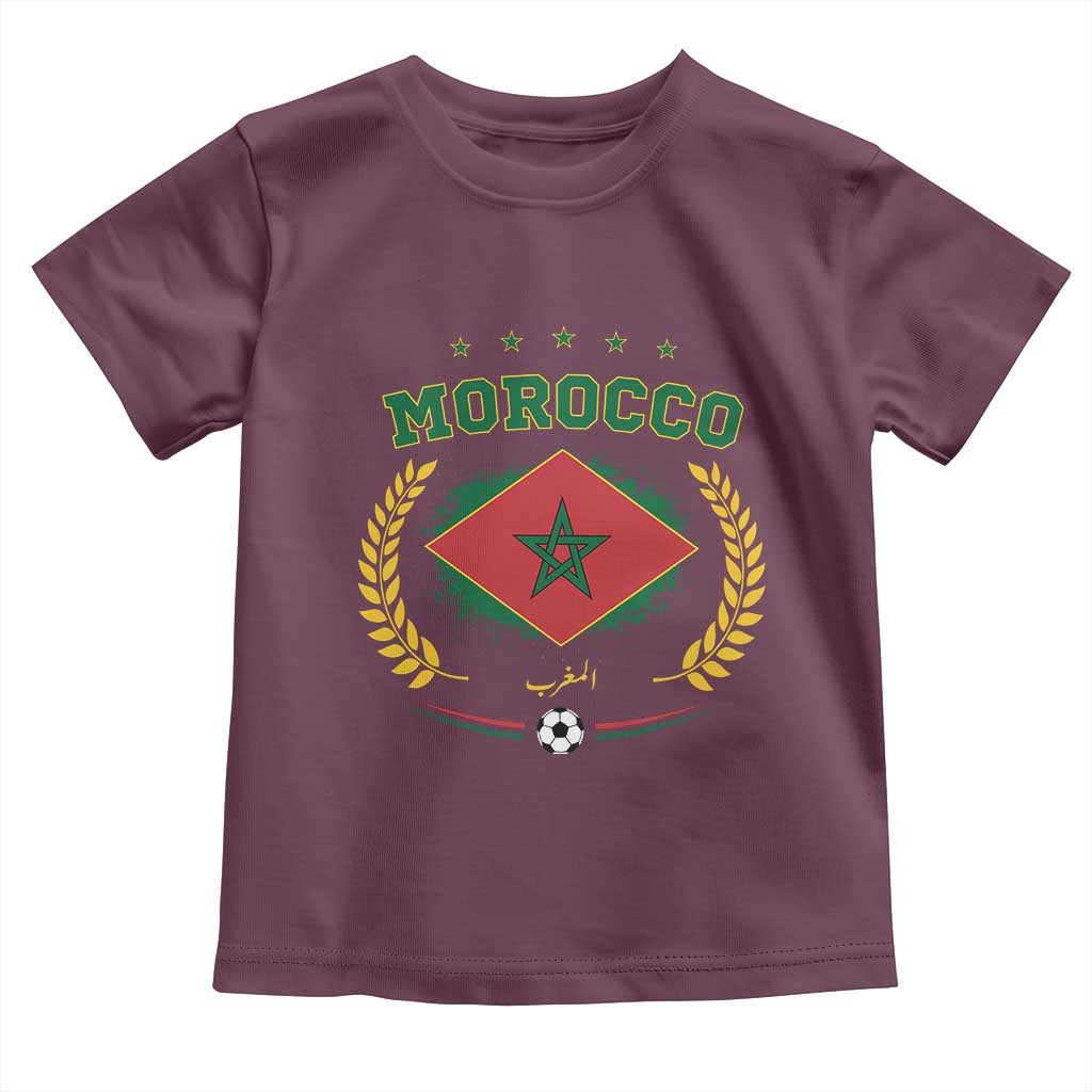Morocco Football Laurel Wreath Crest Graphic Toddler T Shirt Proud Moroccan Soccer Star Emblem Sports Fans