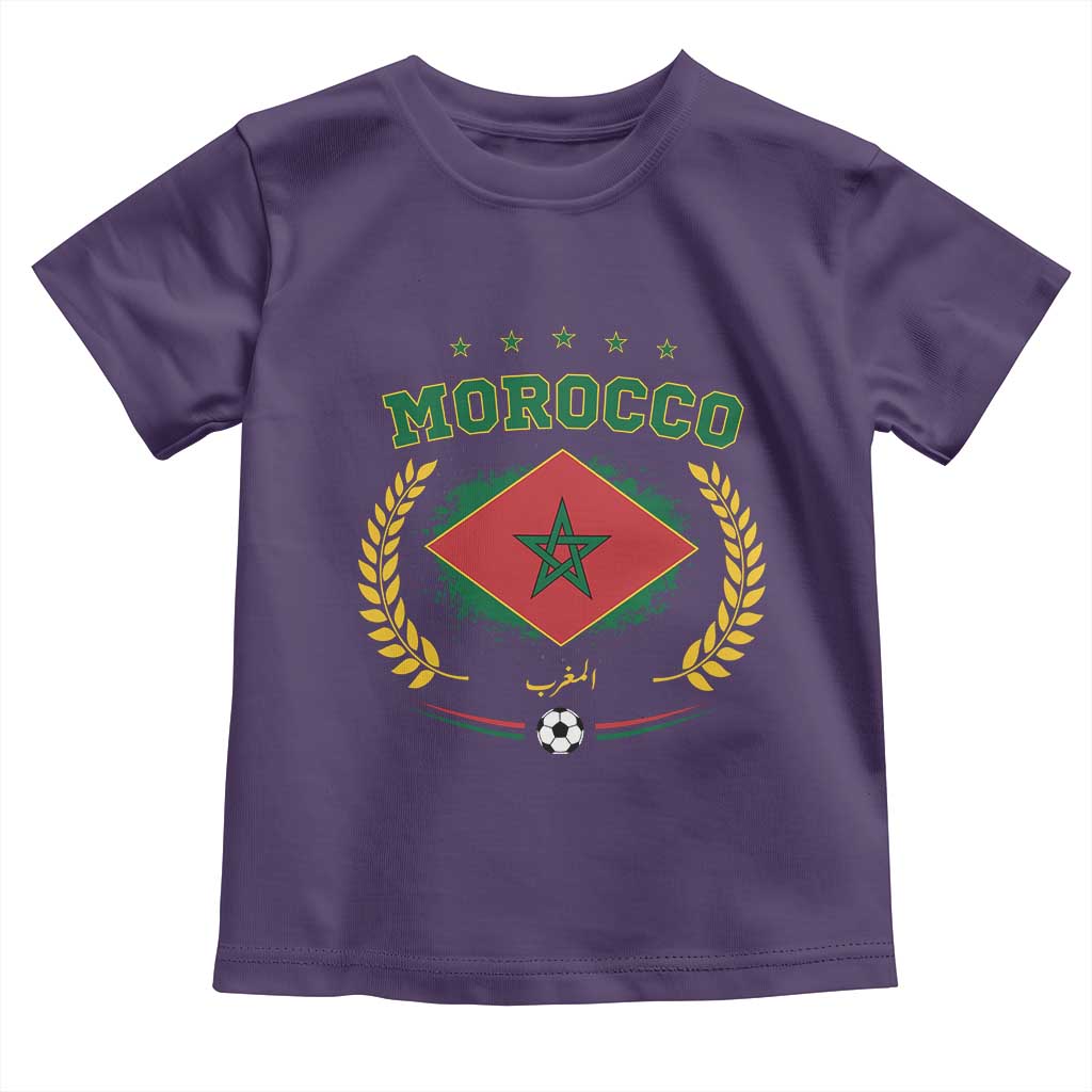 Morocco Football Laurel Wreath Crest Graphic Toddler T Shirt Proud Moroccan Soccer Star Emblem Sports Fans