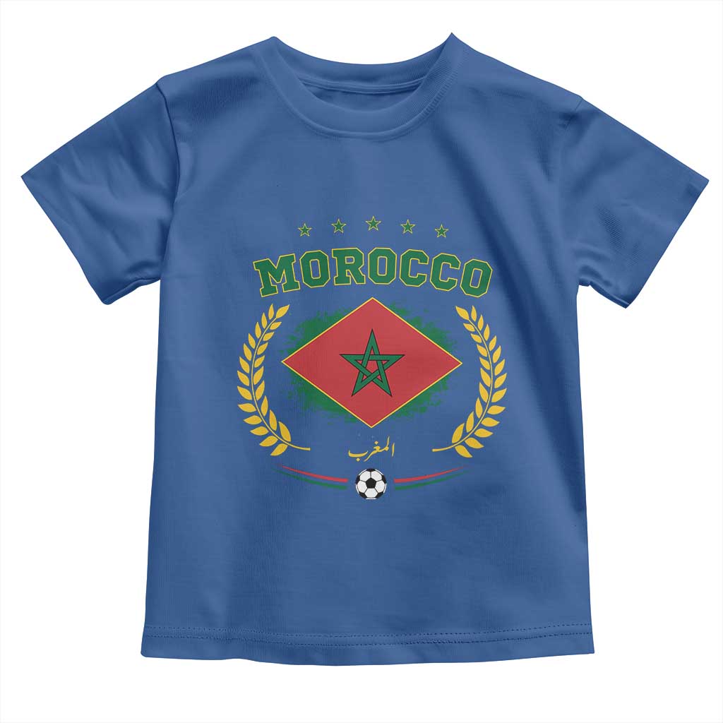 Morocco Football Laurel Wreath Crest Graphic Toddler T Shirt Proud Moroccan Soccer Star Emblem Sports Fans