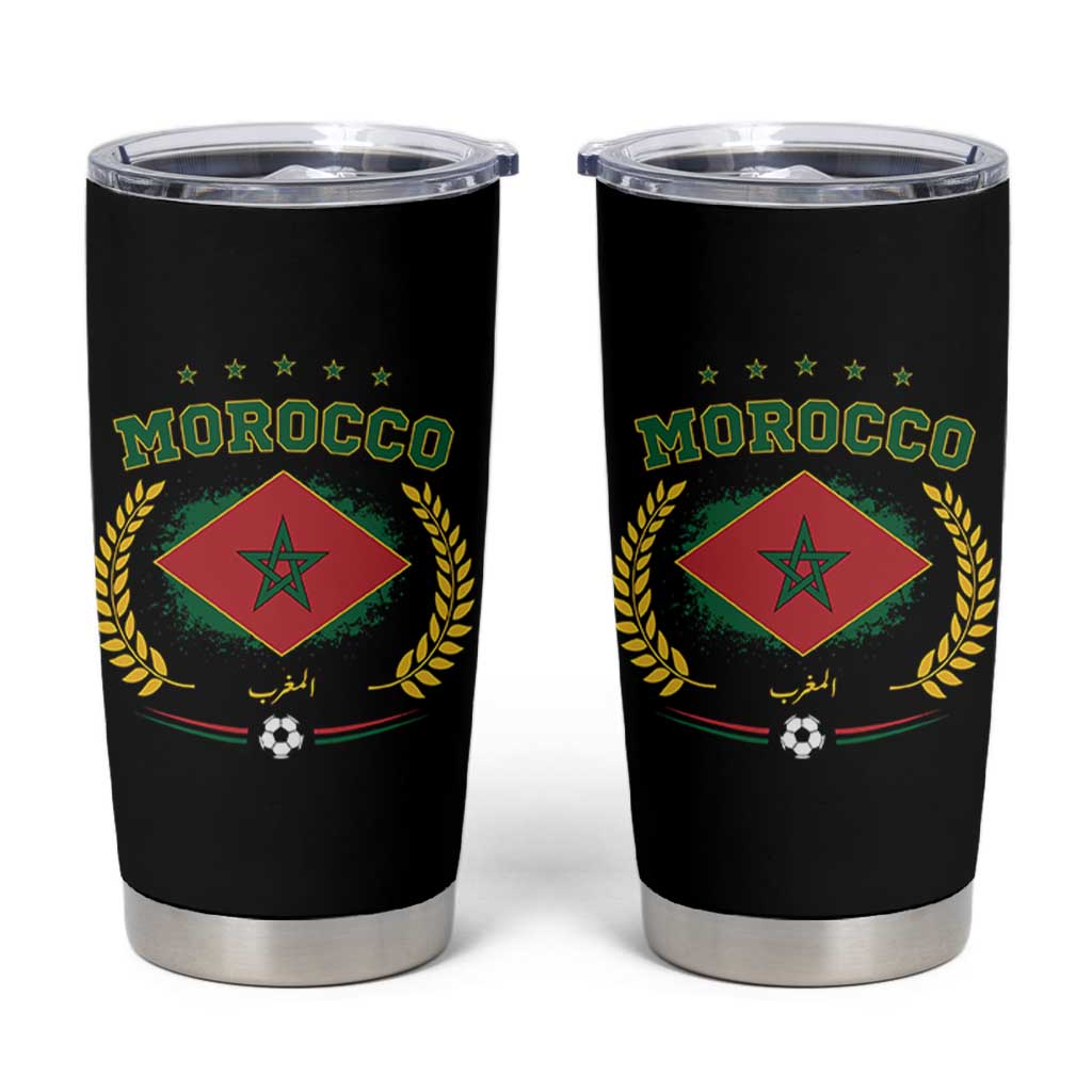 Morocco Football Laurel Wreath Crest Graphic Tumbler Cup Proud Moroccan Soccer Star Emblem Sports Fans