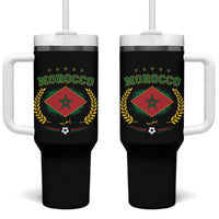 Morocco Football Laurel Wreath Crest Graphic Tumbler With Handle Proud Moroccan Soccer Star Emblem Sports Fans