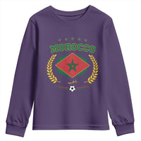 Morocco Football Laurel Wreath Crest Graphic Youth Sweatshirt Proud Moroccan Soccer Star Emblem Sports Fans