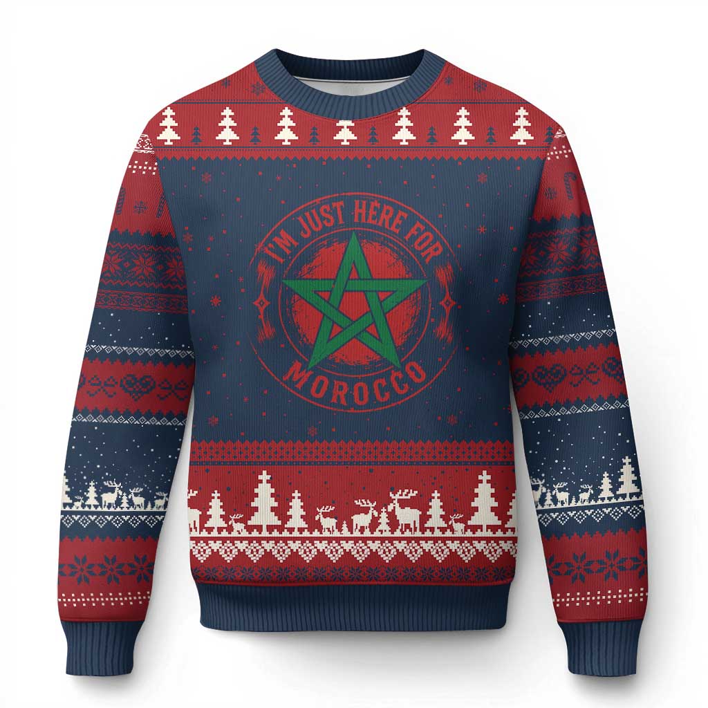 I'm Just Here for Morocco Ugly Christmas Sweater Funny Moroccan Pride Supporter Sports Fan